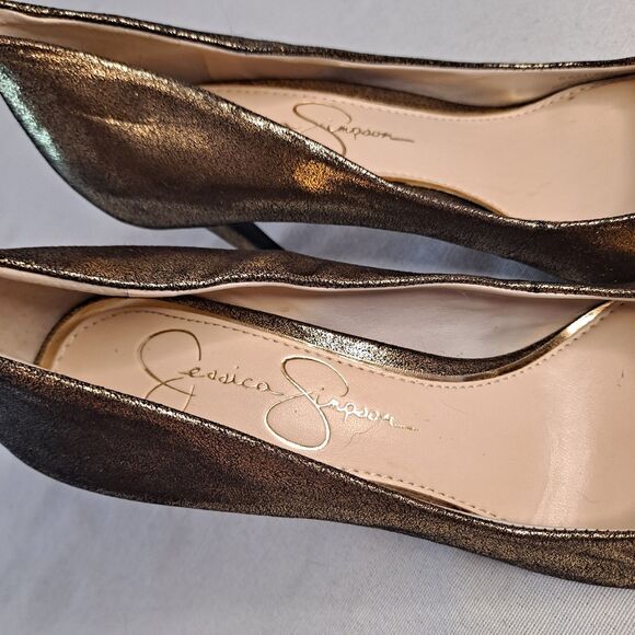 Jessica Simpson Lory Heels Women's Size 6.5M Gold Black Metallic Fabric Upper - Picture 9 of 11